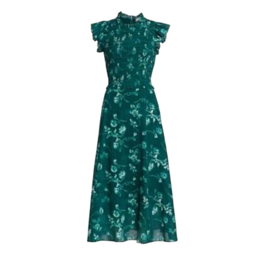 Sea New York Teal Floral Midi Dress Size 4